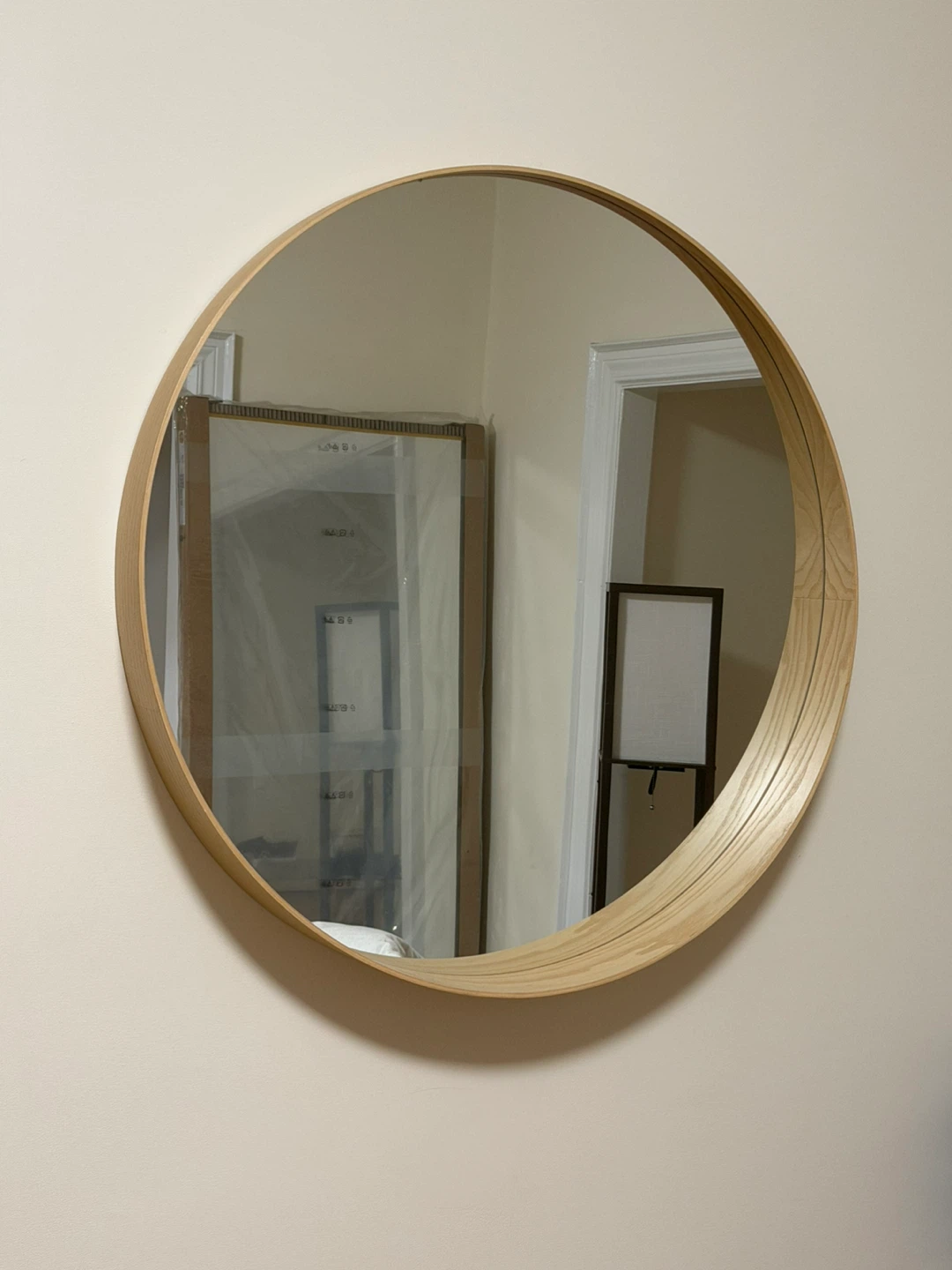 Round Wood Framed Wall Mirror
