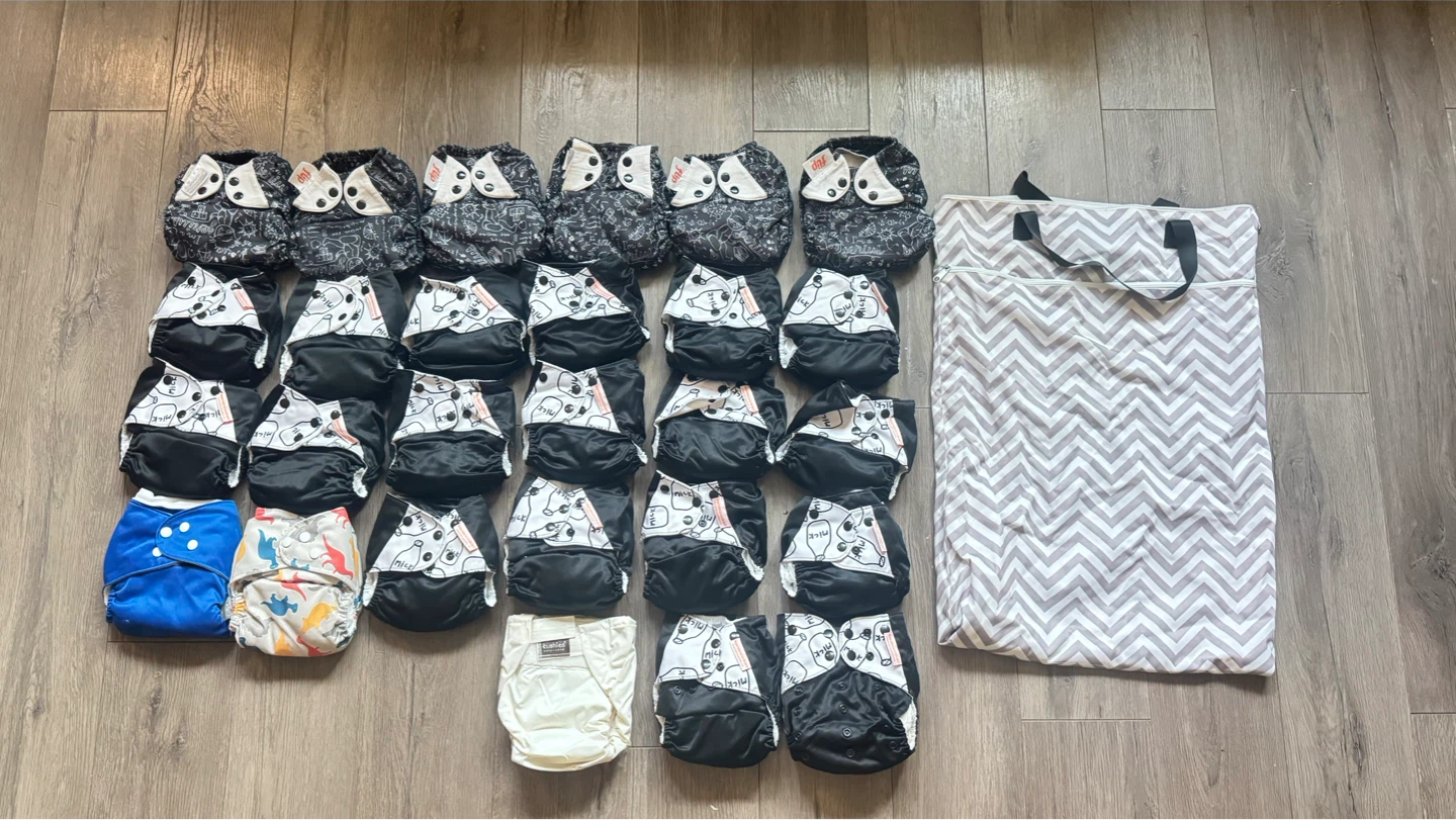 Bundle of Cloth Diapers and Wet Bag
