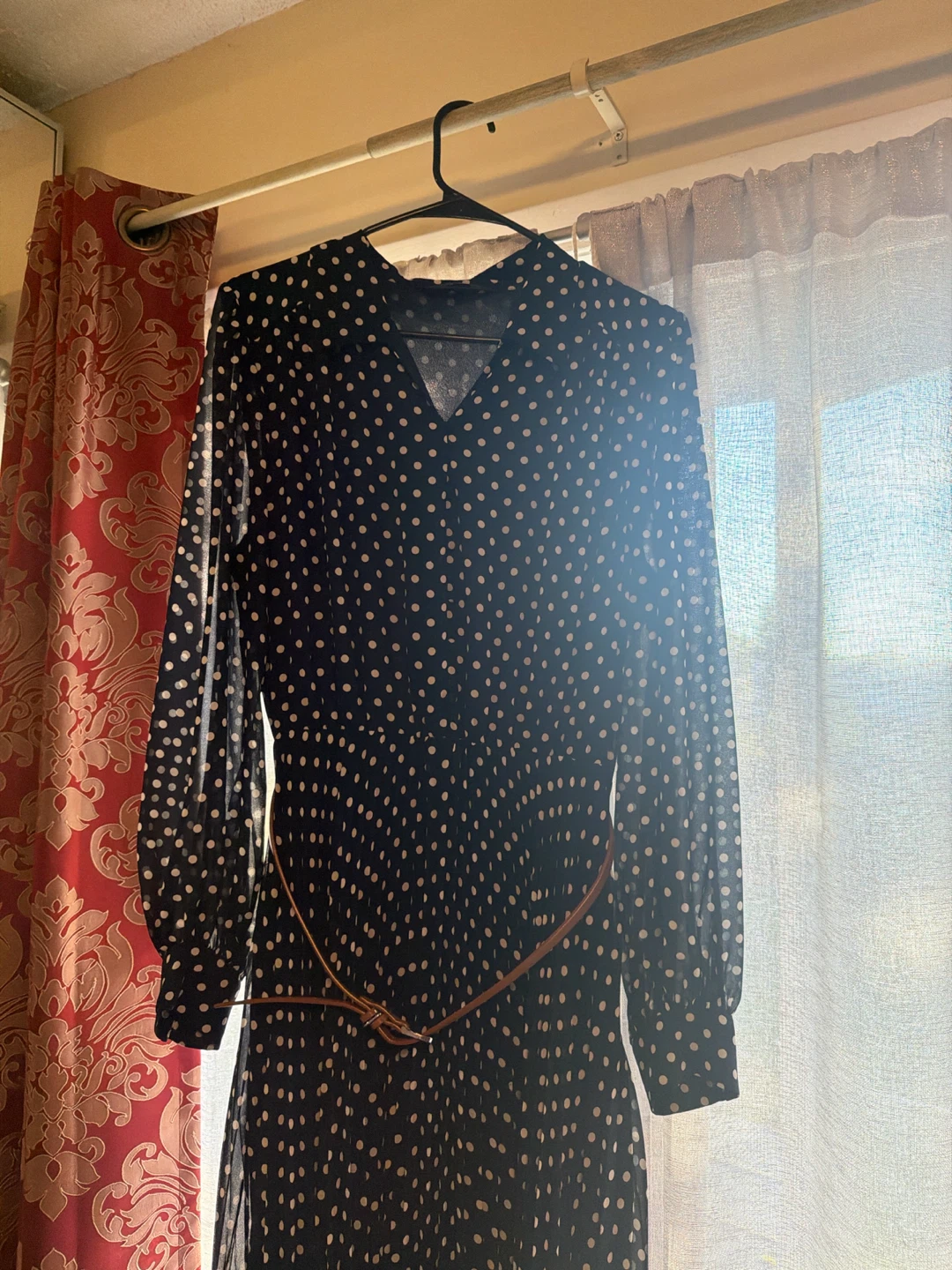 Ever New Melbourne Navy Polka Dot Midi Dress with Belt