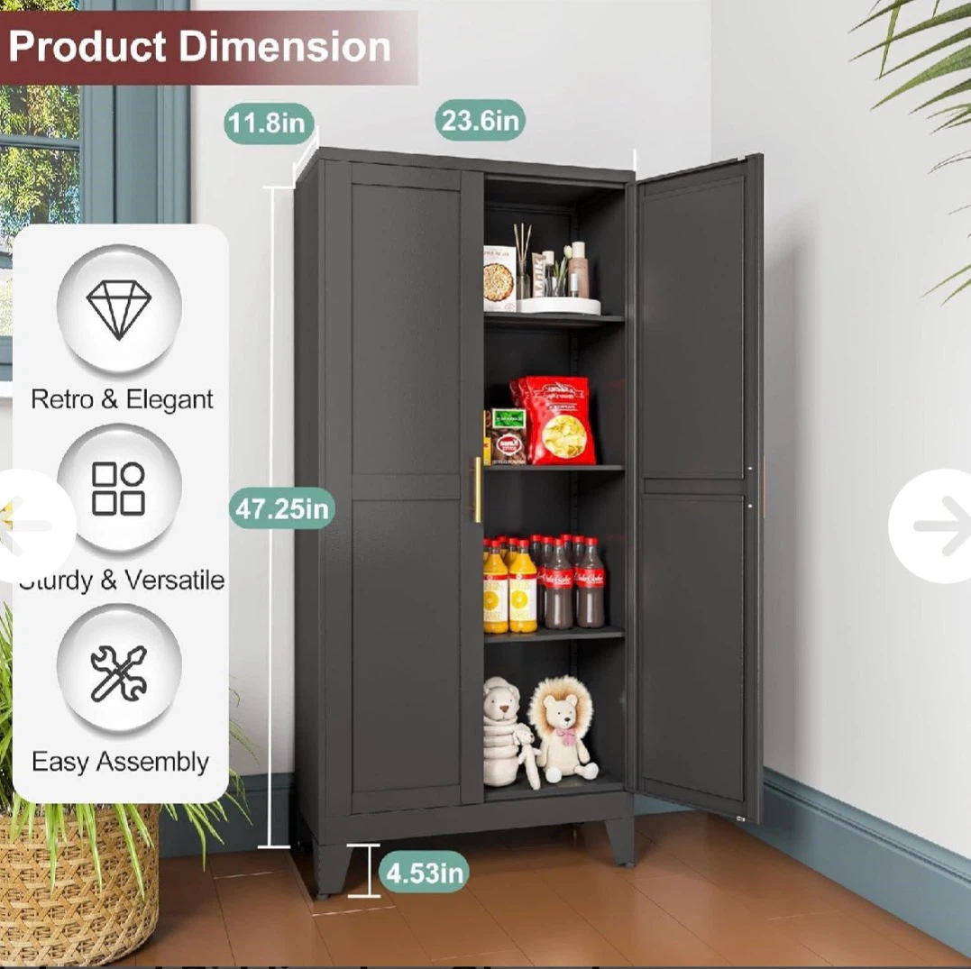 Grey Metal Storage Cabinet with Doors and Adjustable Shelves - photo 2