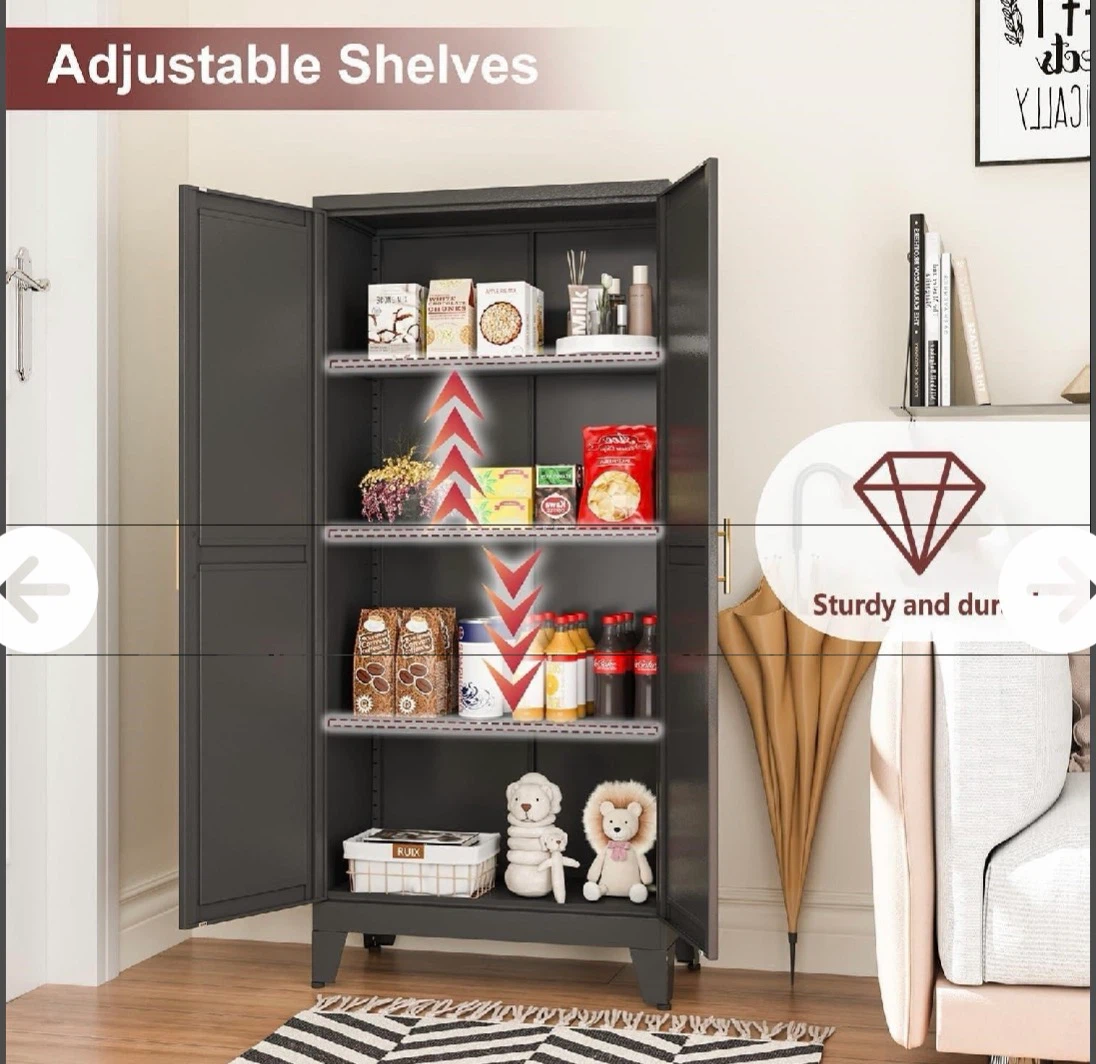 Grey Metal Storage Cabinet with Doors and Adjustable Shelves - photo 3