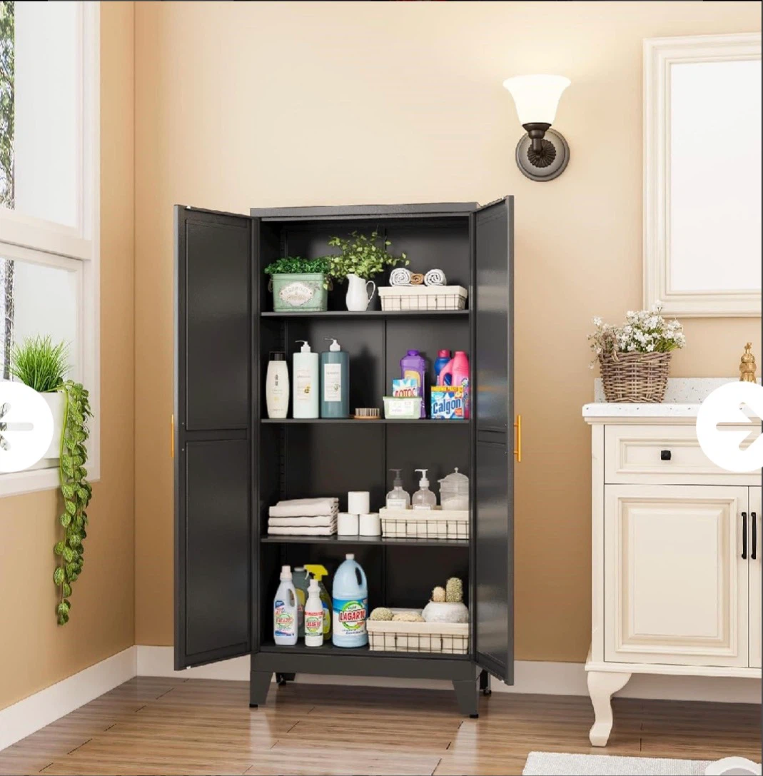 Grey Metal Storage Cabinet with Doors and Adjustable Shelves - photo 4