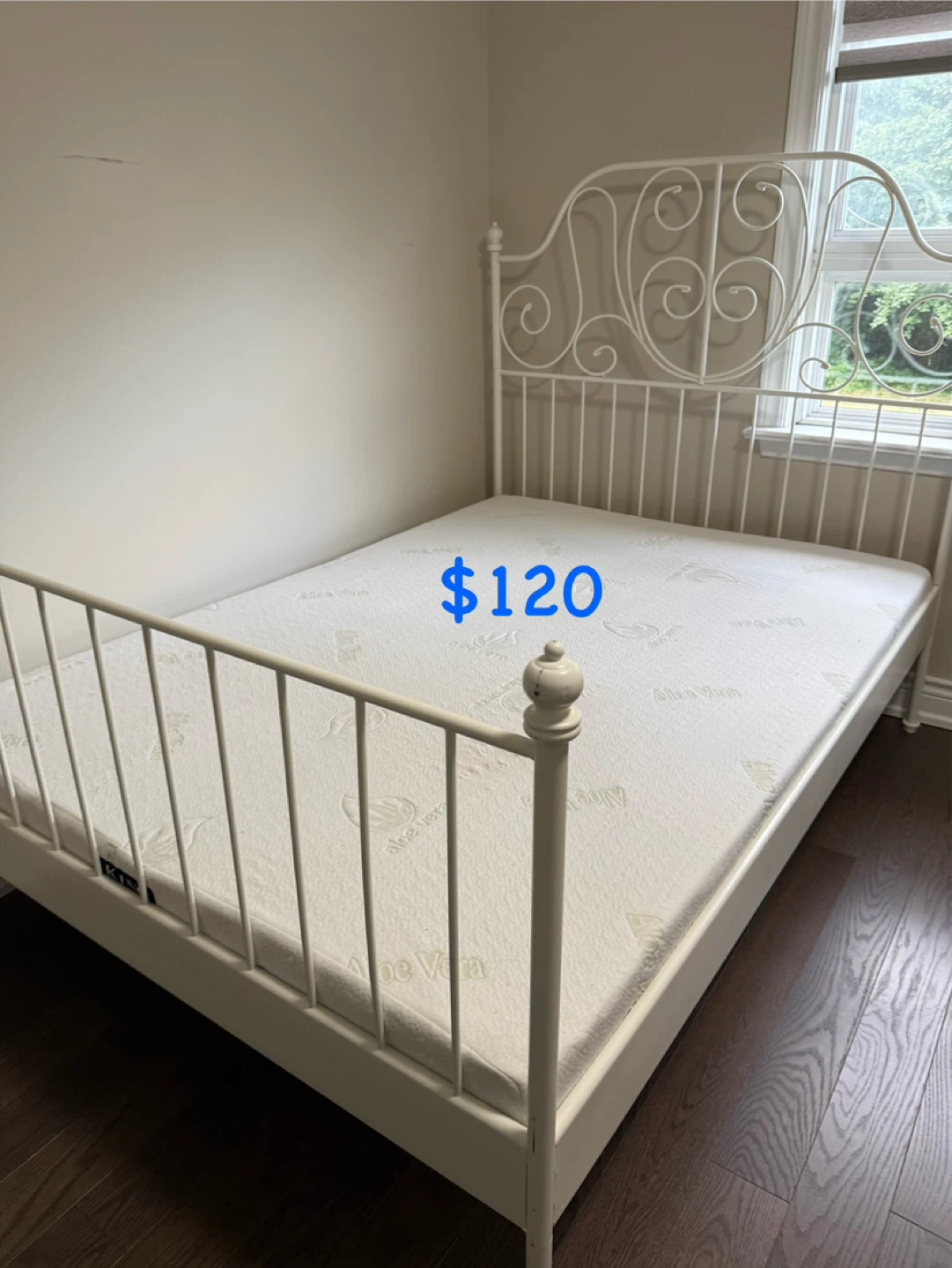 White Metal Bed Frame with Aloe Vera Mattress