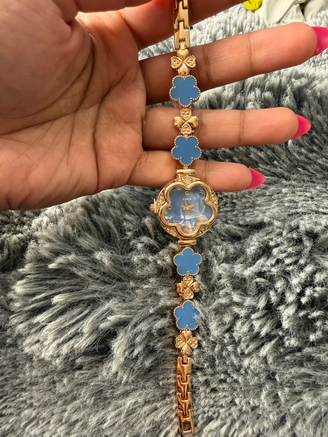 Chateau Quartz Women's Watch - Blue Flower Design