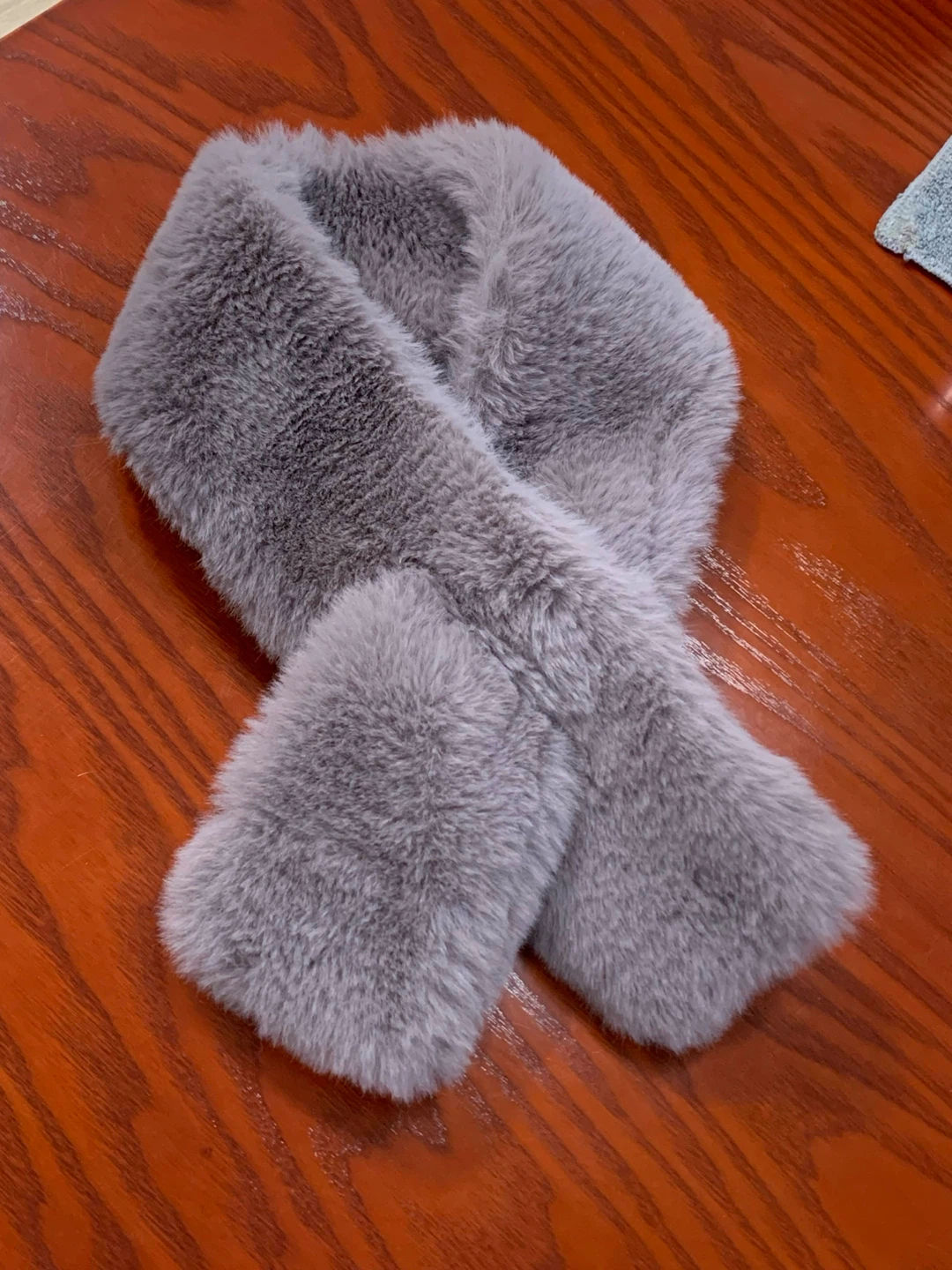 Blue Grey Faux Fur Scarf