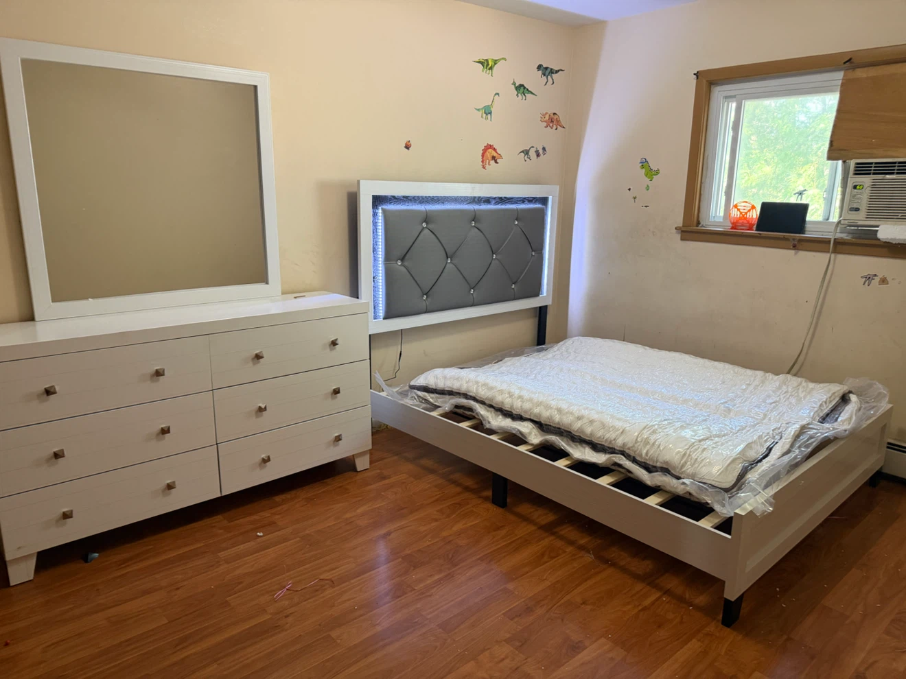 White Upholstered Headboard with LED Lights - photo 2