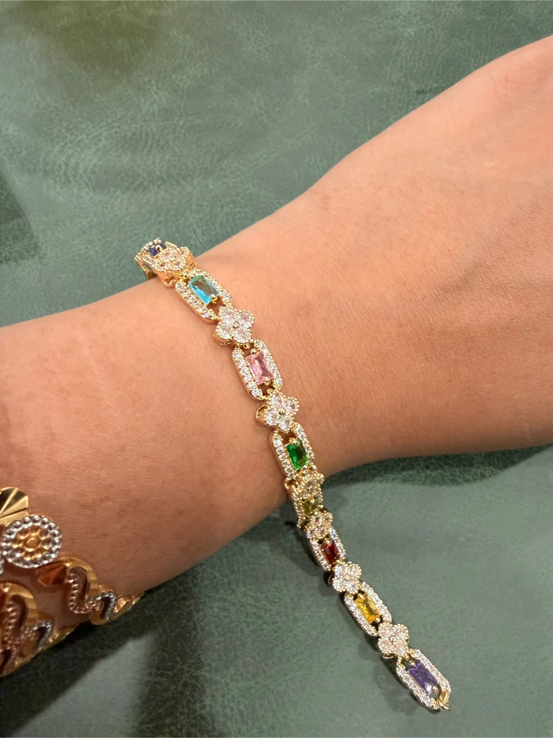 Gold Tennis Bracelet with Multi-Color Stones