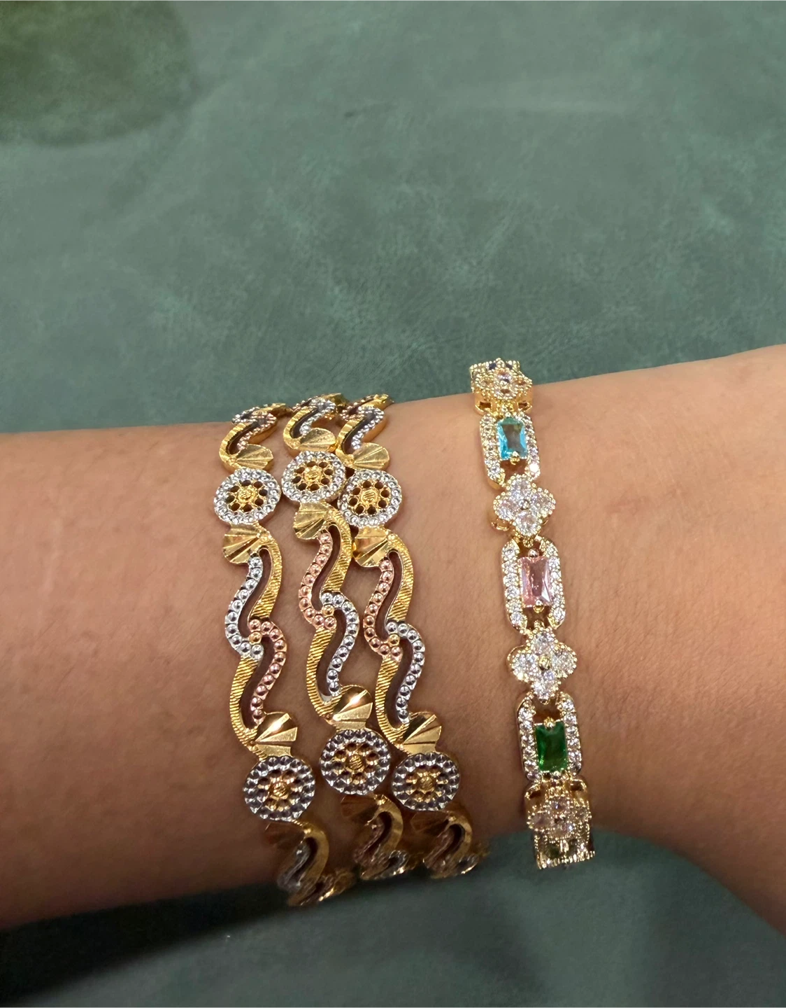 Gold Tennis Bracelet with Multi-Color Stones - photo 2