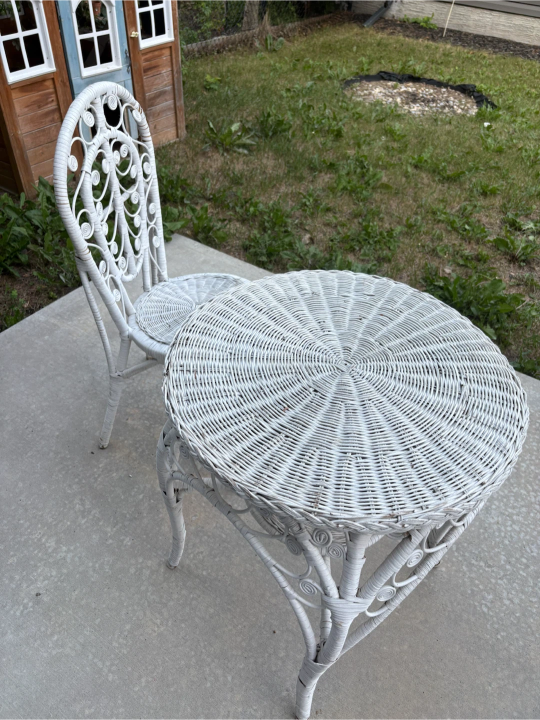 White Wicker Patio Set - Table and Chair
