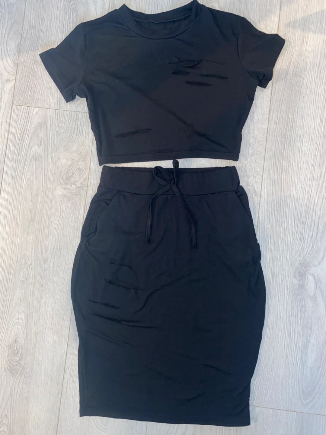 Black Crop Top and Skirt Set
