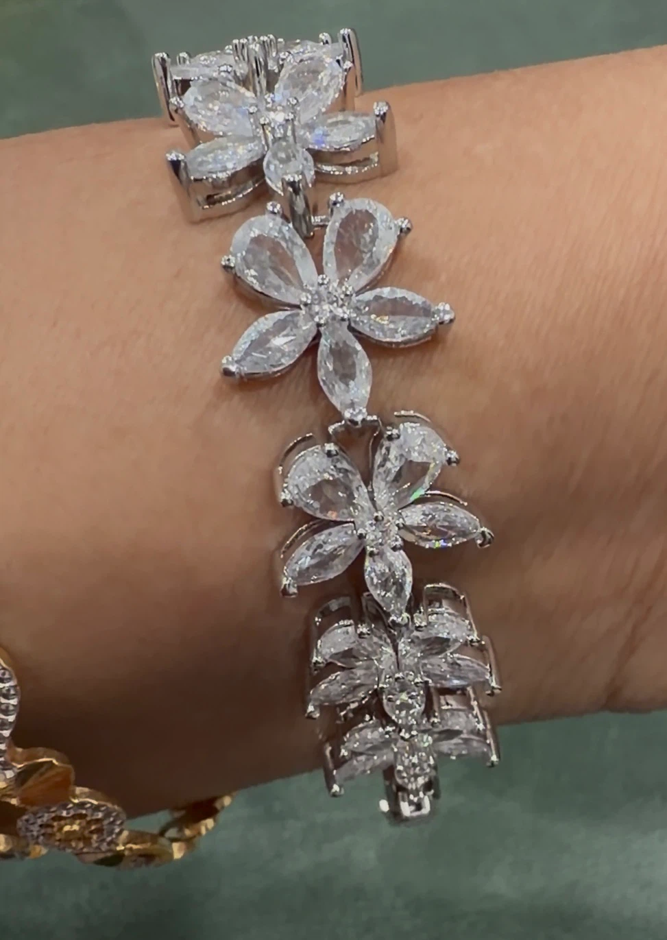 Flower Charm Bracelet with Rhinestones - photo 2