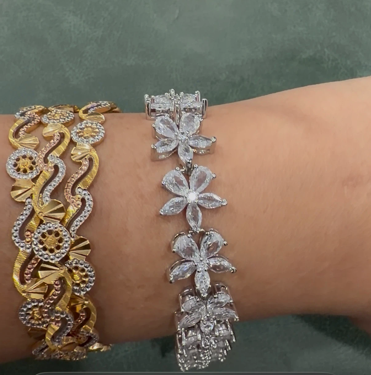 Flower Charm Bracelet with Rhinestones - photo 3