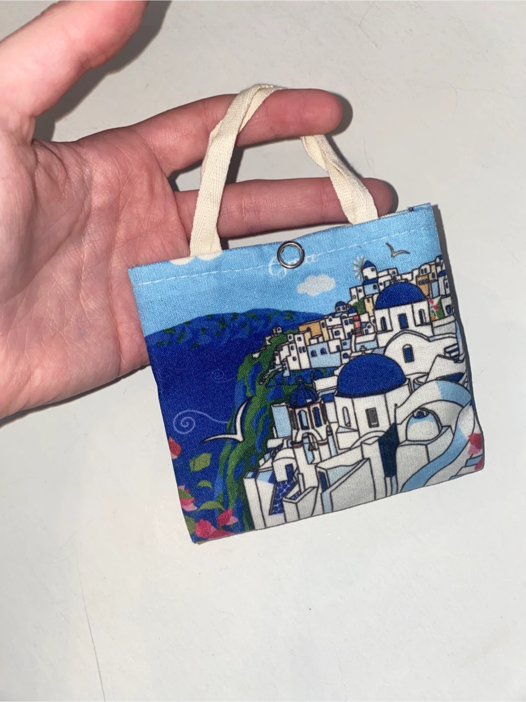 Mini Tote Bag with Santorini Scene