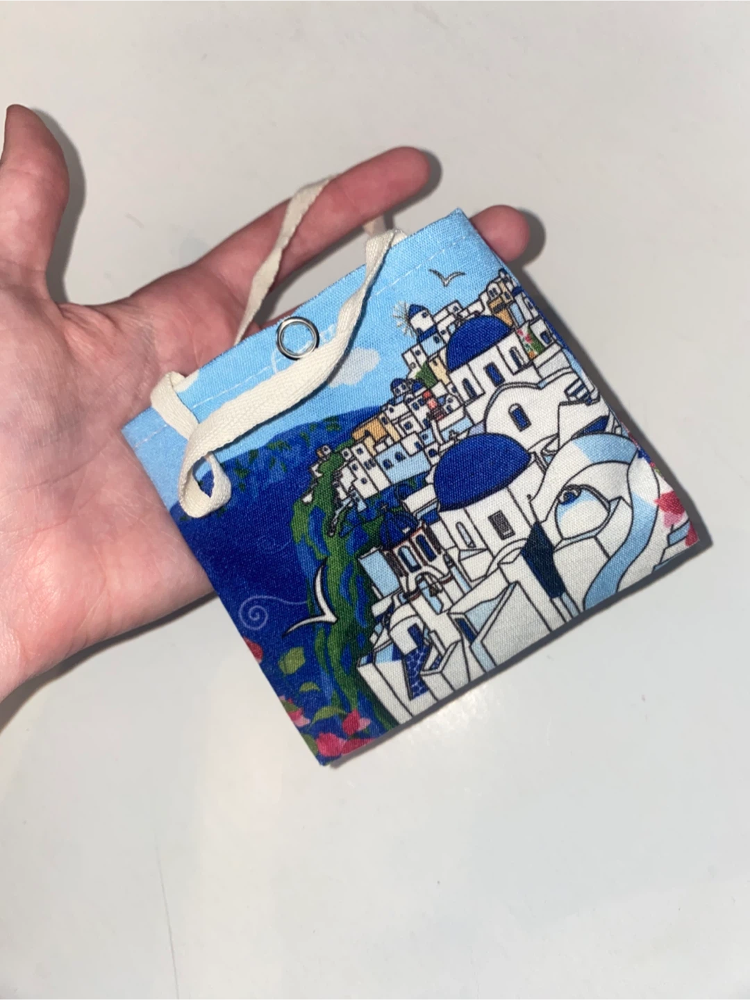 Mini Tote Bag with Santorini Scene - photo 3