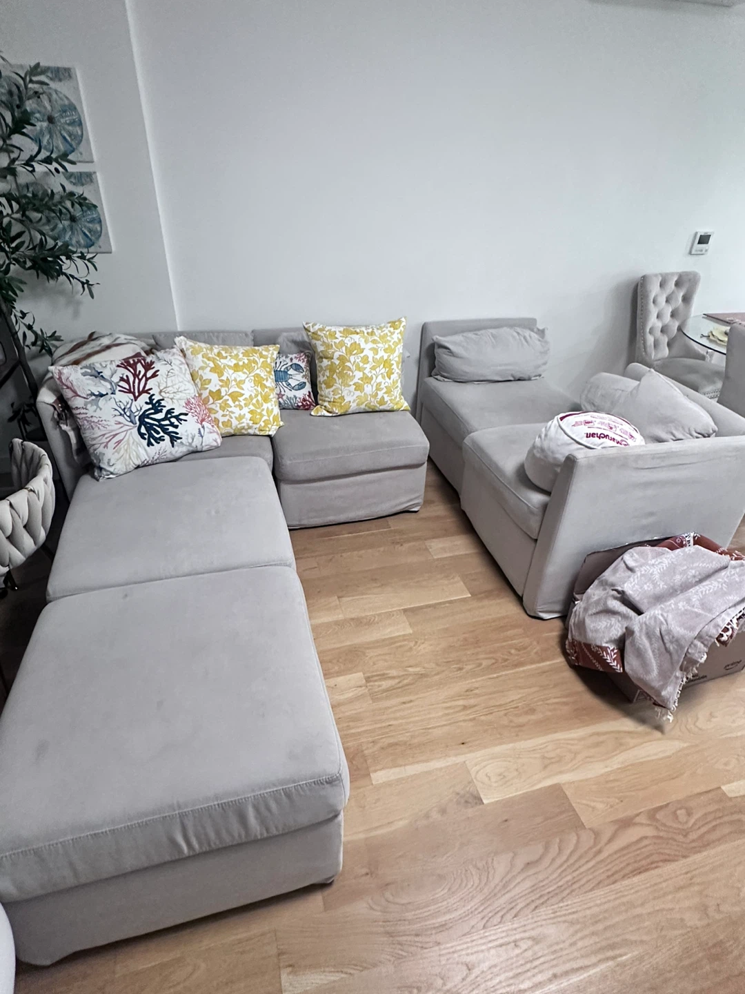 Light Gray Sectional Sofa with Decorative Pillows