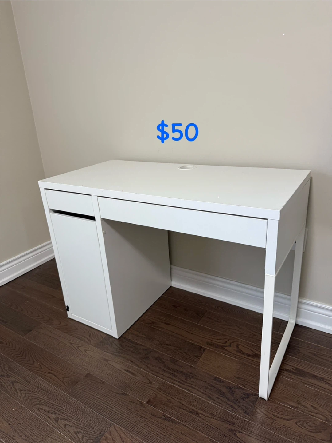 White Desk with Drawer and Cabinet