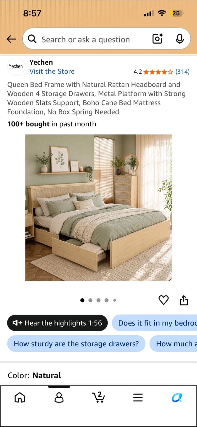 Queen Bed Frame with 4 Drawers and Headboard