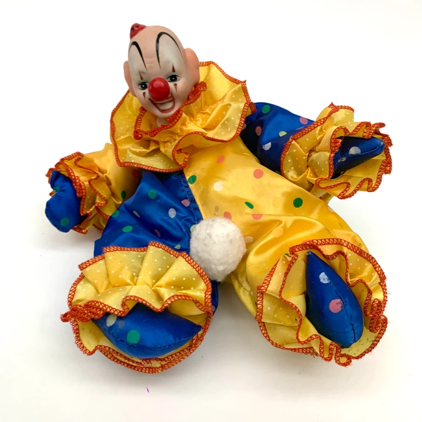 Vintage Wind Up Music Clown Doll Rotating Head Ceramic Face