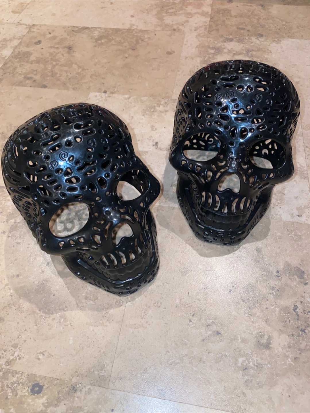 Set of 2 Black Skull Luminaries/Candle Holders