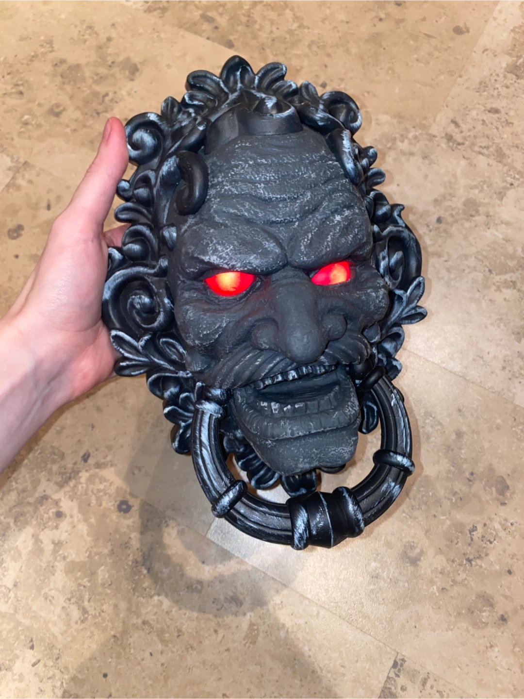 Scary Face Door Knocker with Red Glowing Eyes