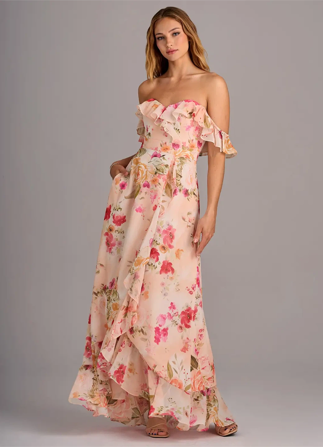 Azazie Lyra Pink Floral Dress