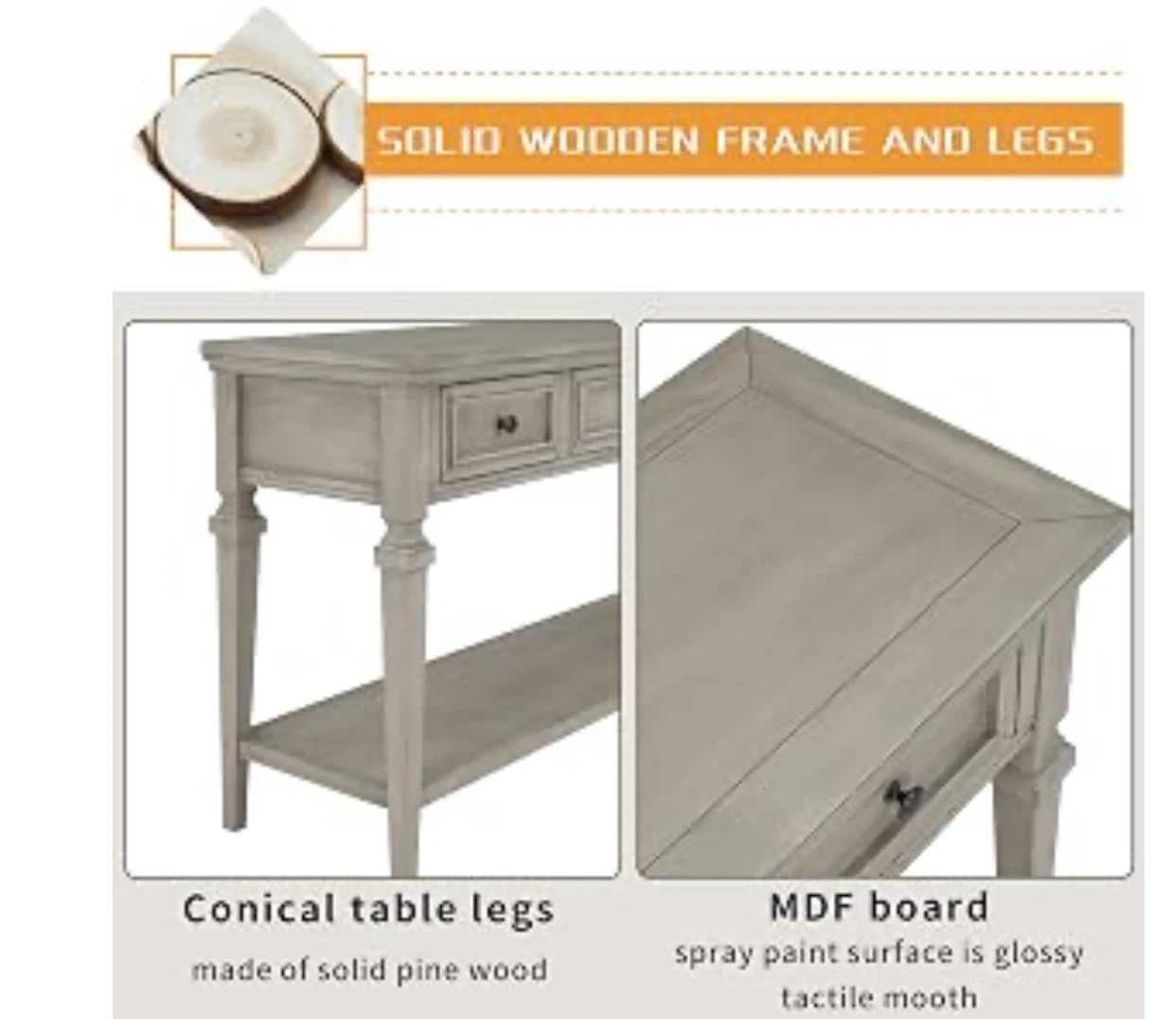 Gray Console Table with Storage Drawers