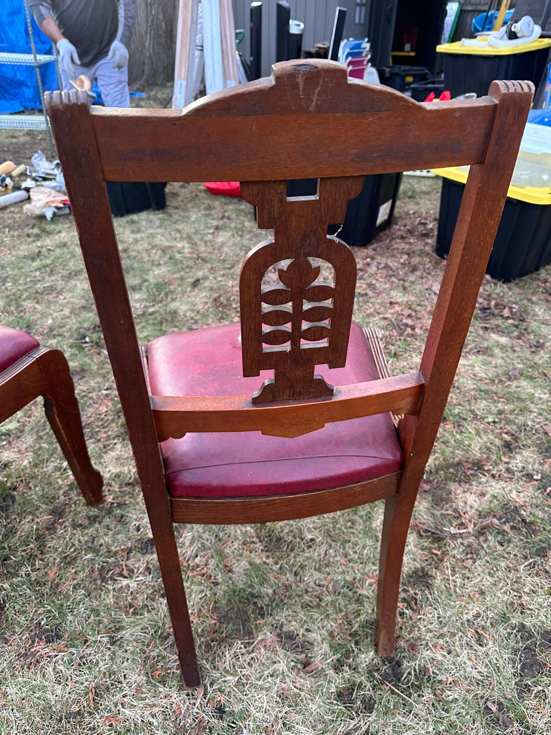 Vintage Wooden Dining Chairs with Red Upholstery (Set of 2) - photo 2