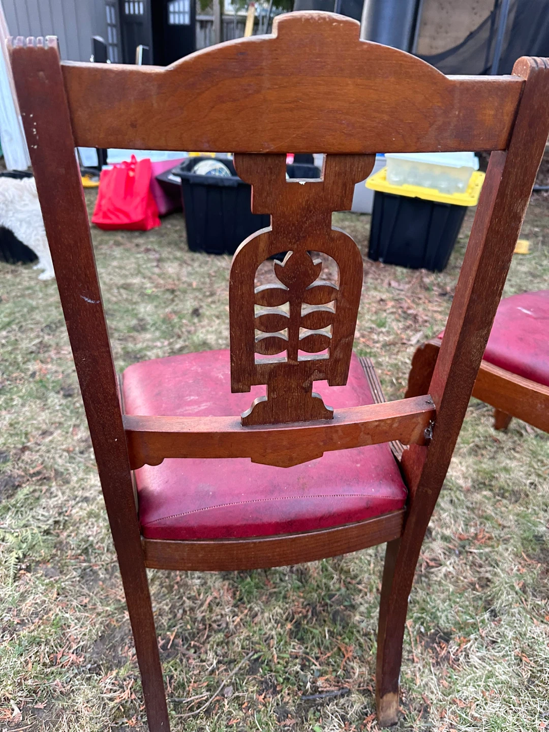 Vintage Wooden Dining Chairs with Red Upholstery (Set of 2) - photo 3