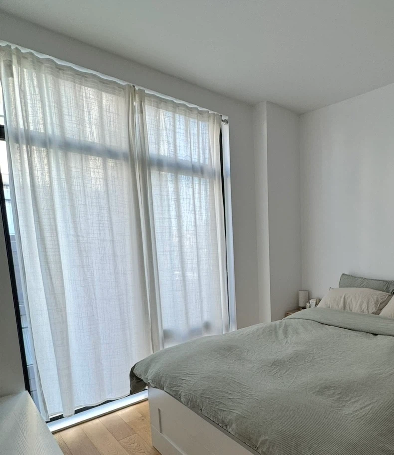 White Linen Curtains + 2 Curtain Rods – 4 Panels