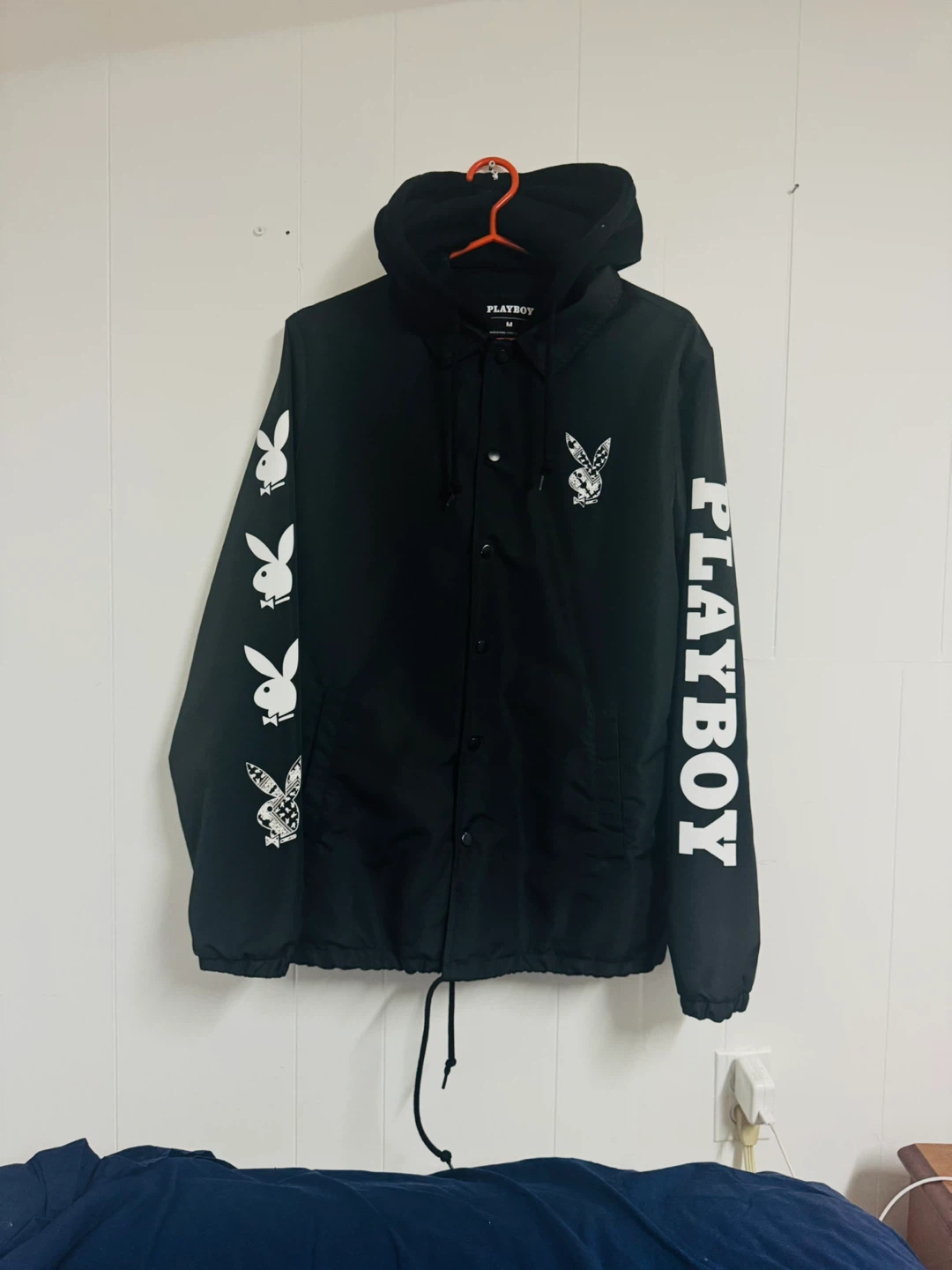 Playboy Black Hooded Coach Jacket - Size M