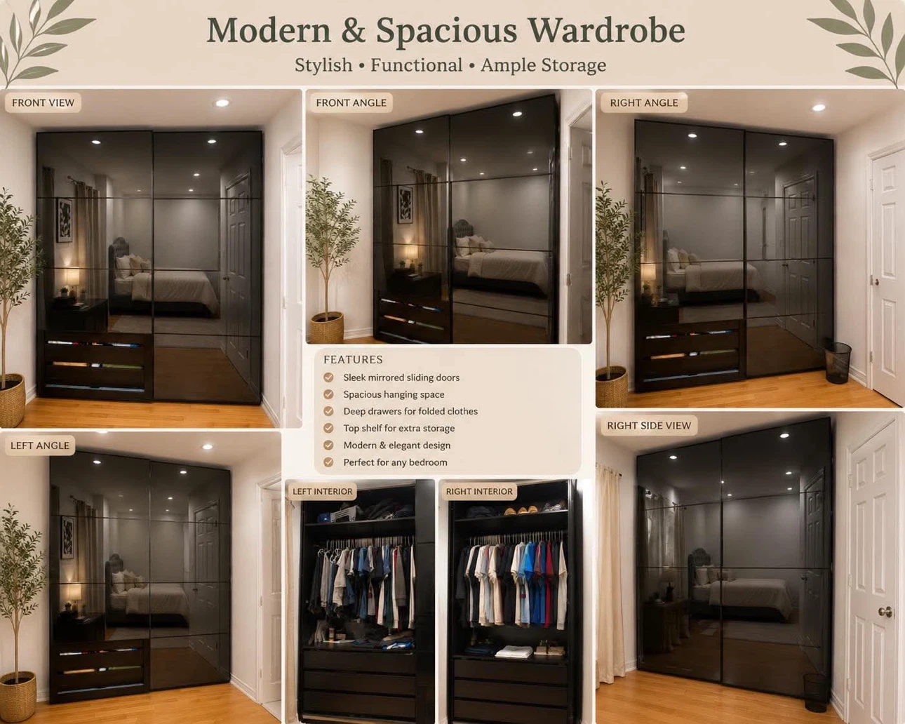 Modern & Spacious Wardrobe with Mirrored Doors - photo 2