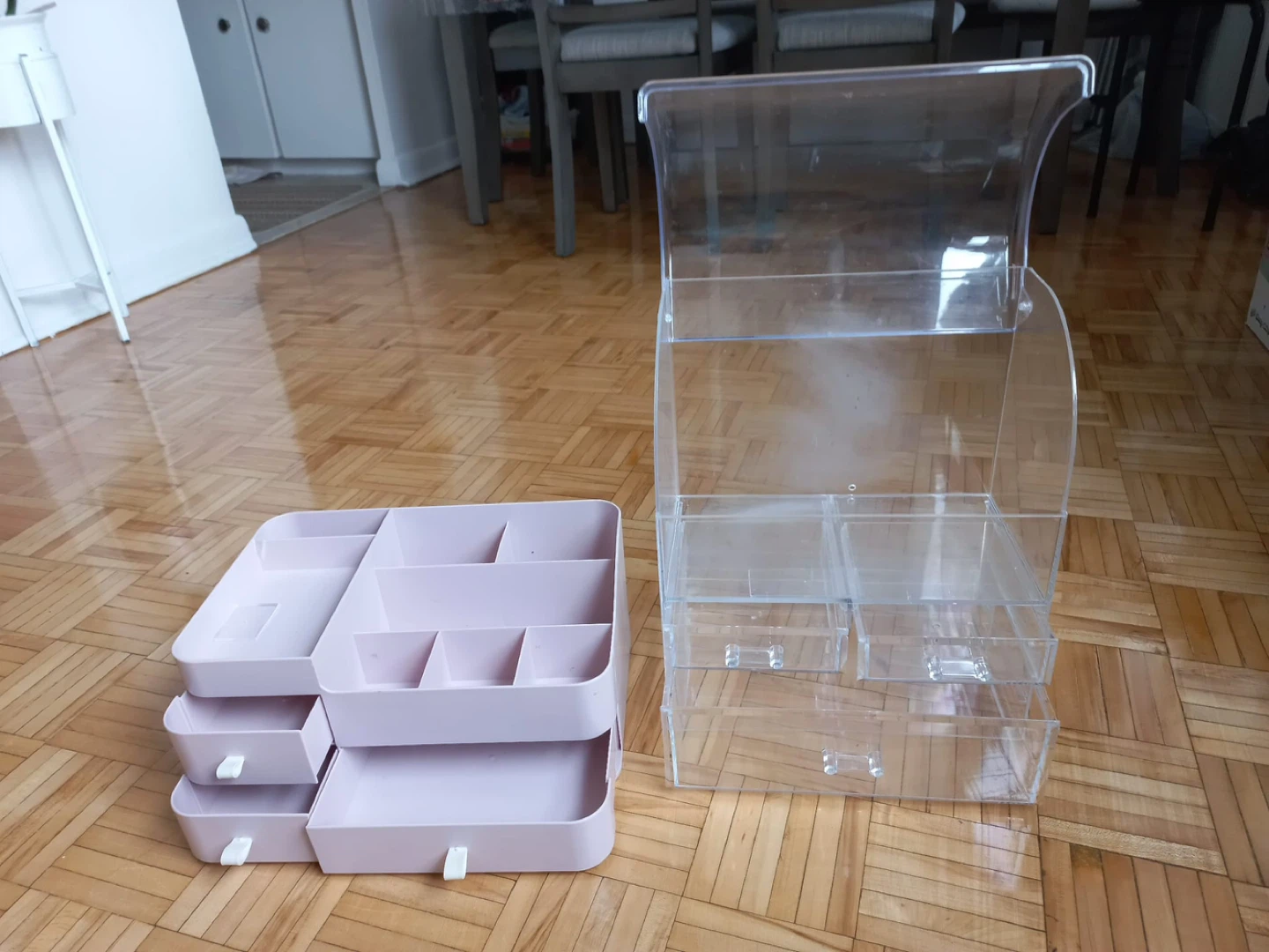 Pink and Clear Makeup Organizer Set