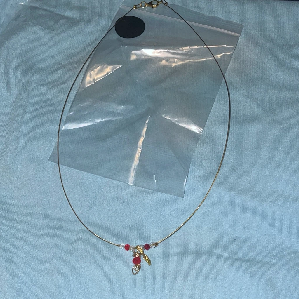 Gold Tone Necklace with Red Beads - photo 3