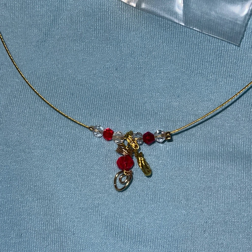Gold Tone Necklace with Red Beads - photo 4
