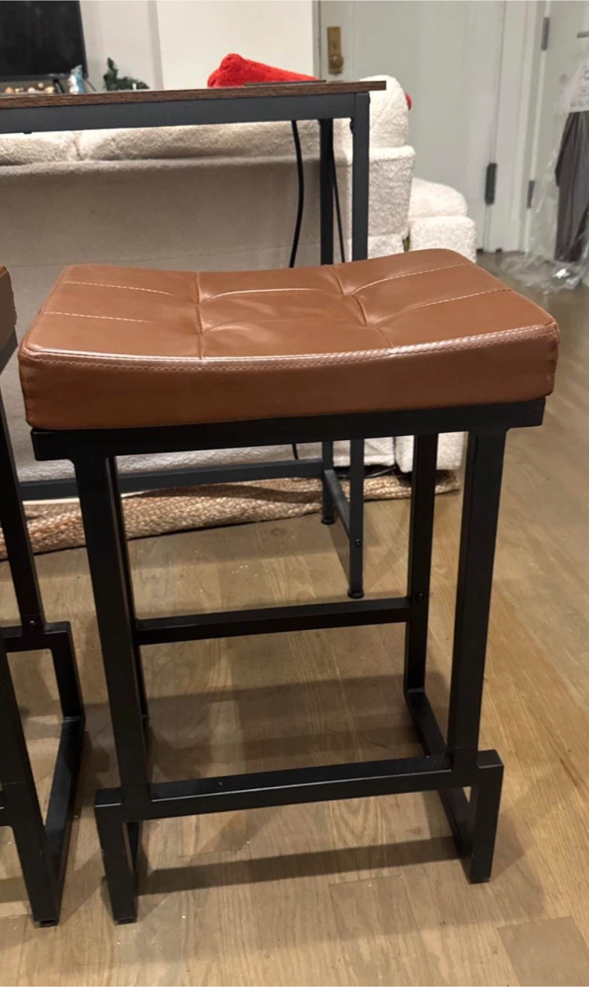 Brown Faux Leather Bar Stool with Black Metal Frame