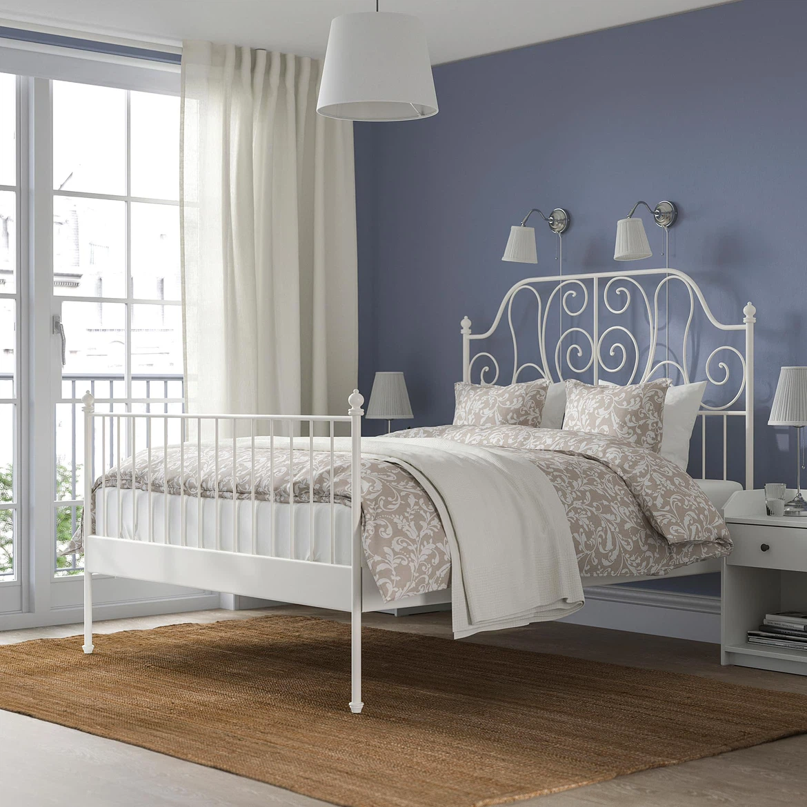 White Metal Bed Frame with Headboard