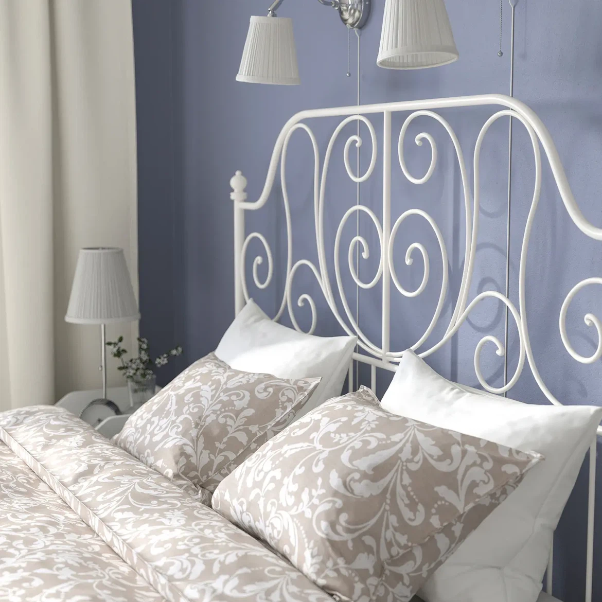 White Metal Bed Frame with Headboard - photo 2