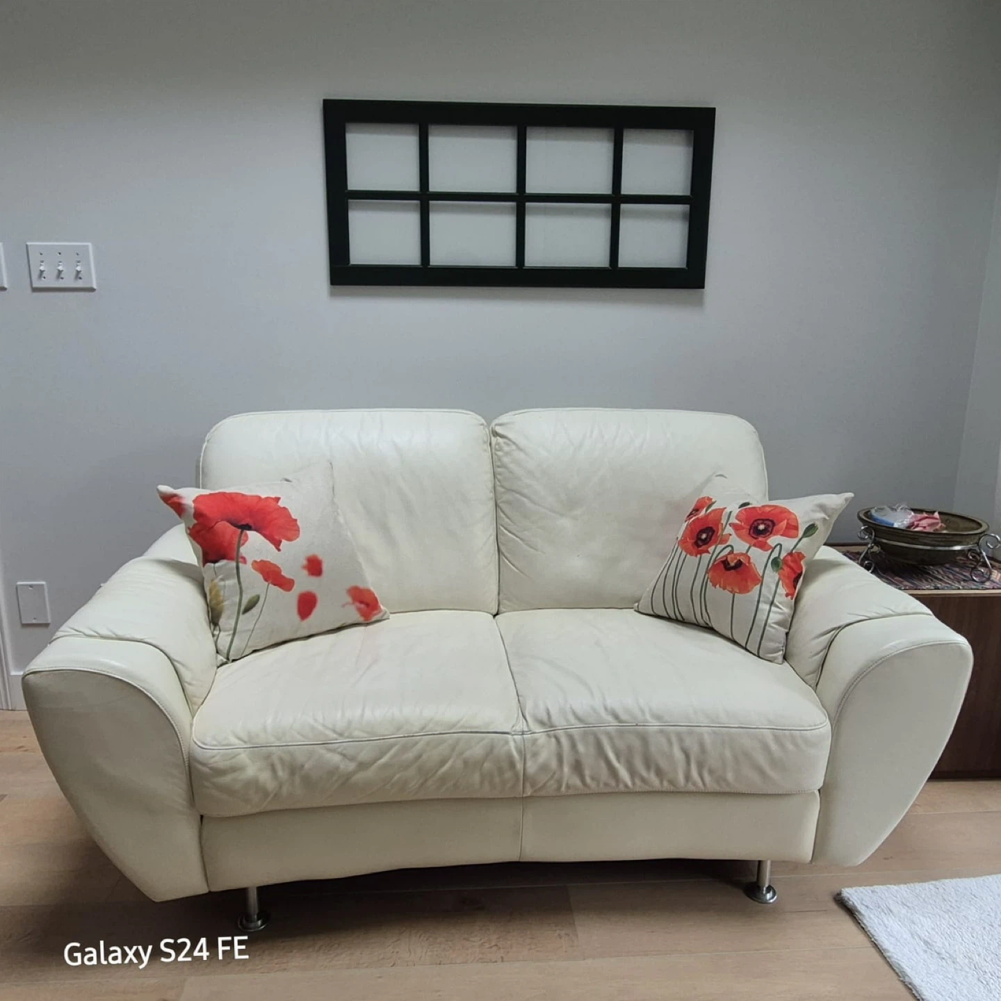 White Real Leather Loveseat Sofa