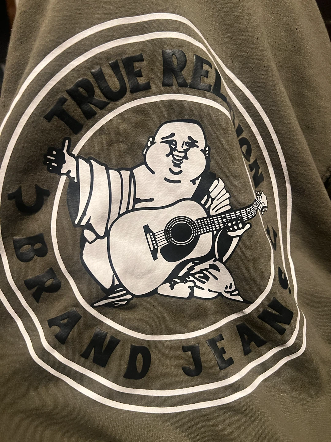 True Religion Zip Up Hoodie Buddha Guitar Graphic Green