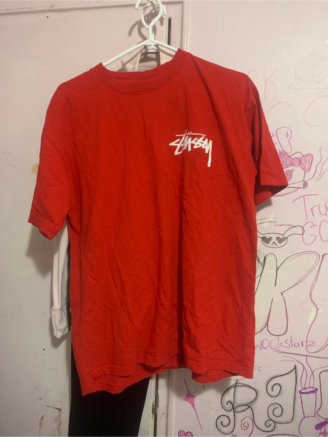 Large men’s Stüssy Red T-Shirt with Dice Graphic
