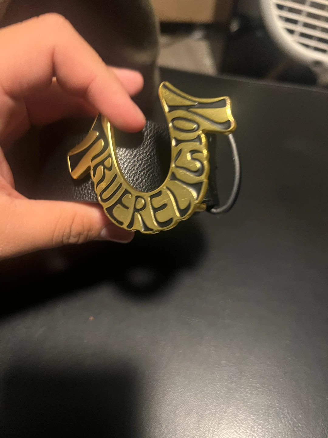 True Religion Belt with Gold Horseshoe Buckle