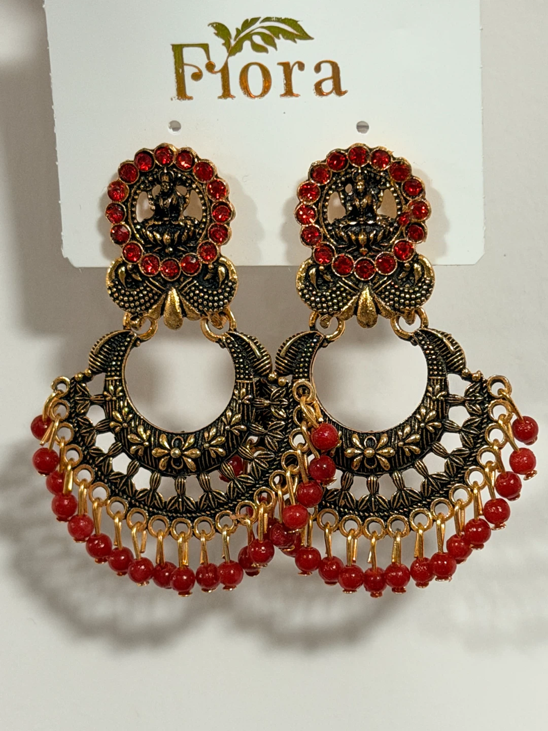 Flora Gold & Red Dangle Earrings