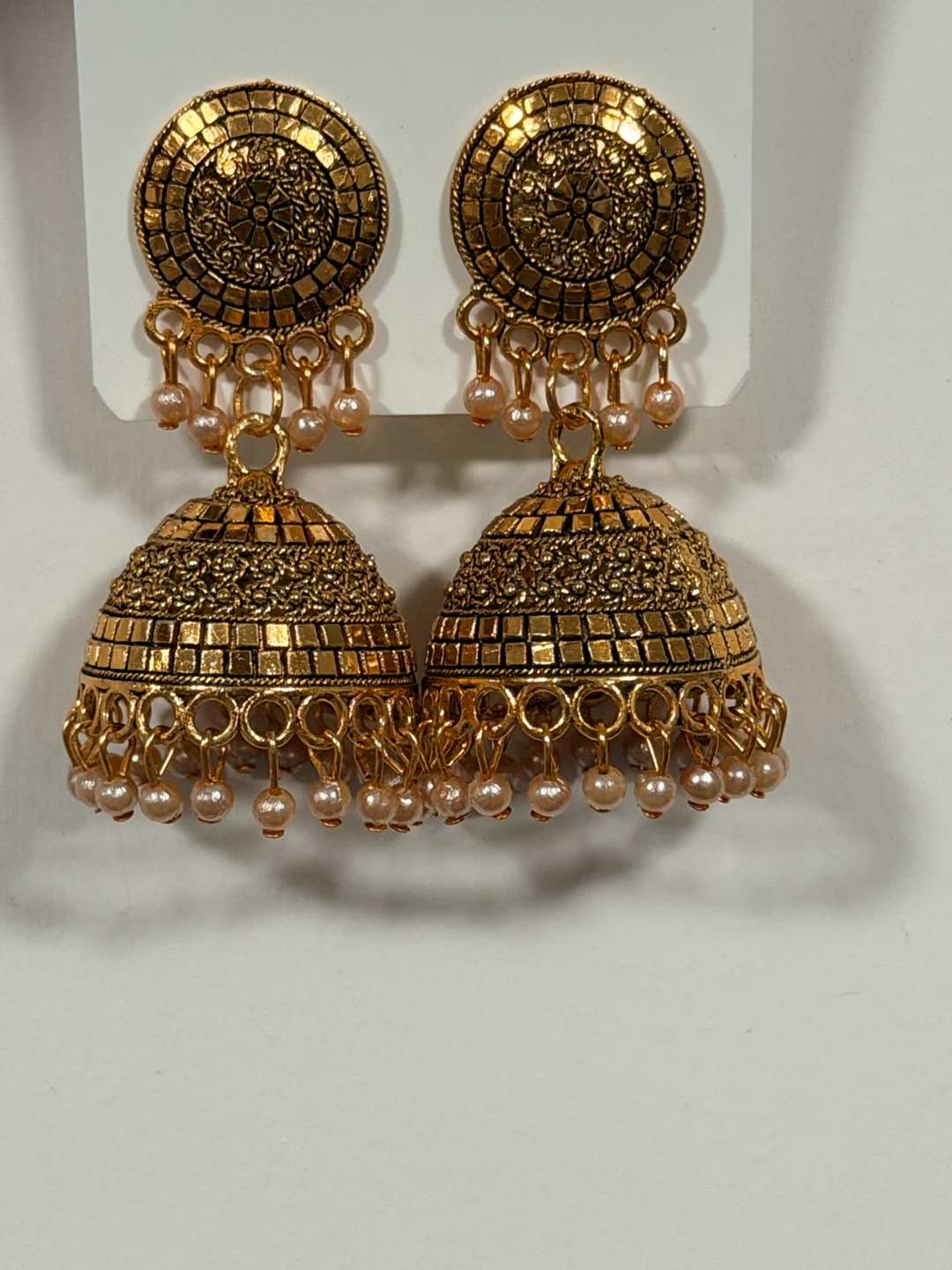 Gold Jhumka Earrings with Pearls