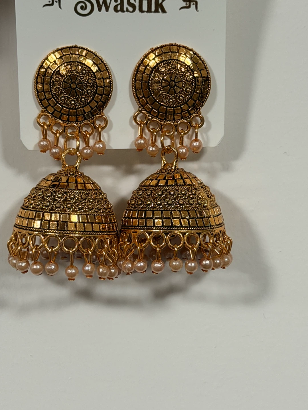 Gold Jhumka Earrings with Pearls - photo 3