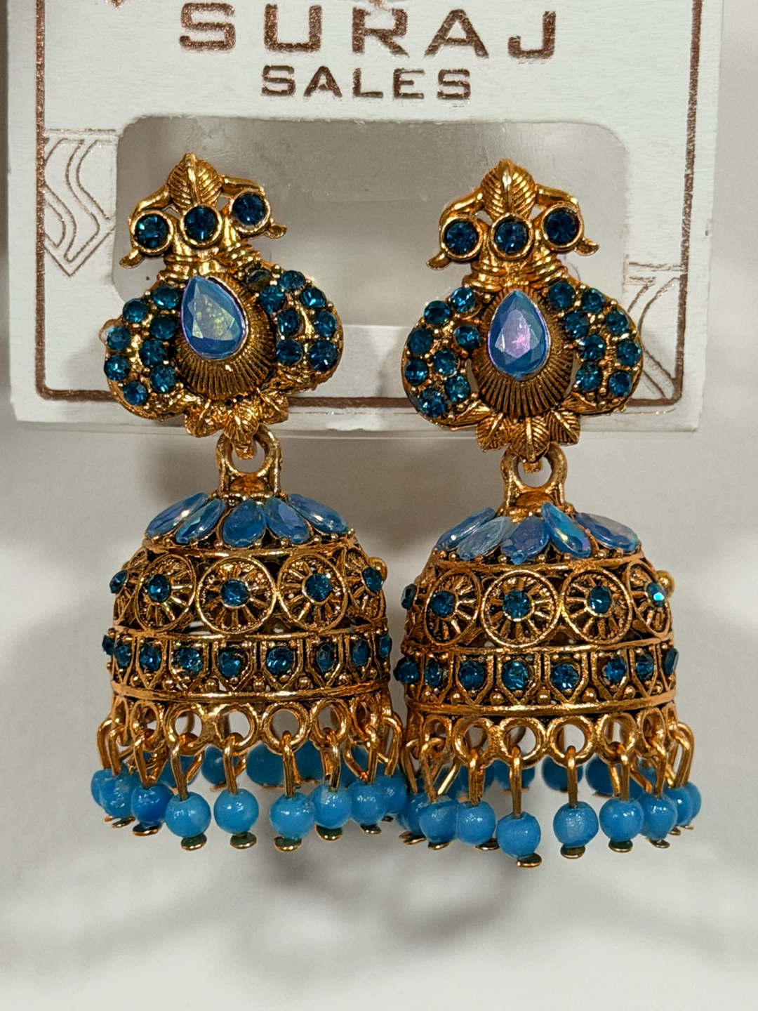Suraj Sales Gold & Blue Jhumka Earrings