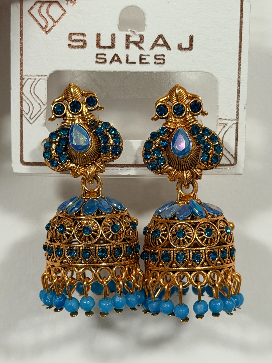 Suraj Sales Gold & Blue Jhumka Earrings - photo 2