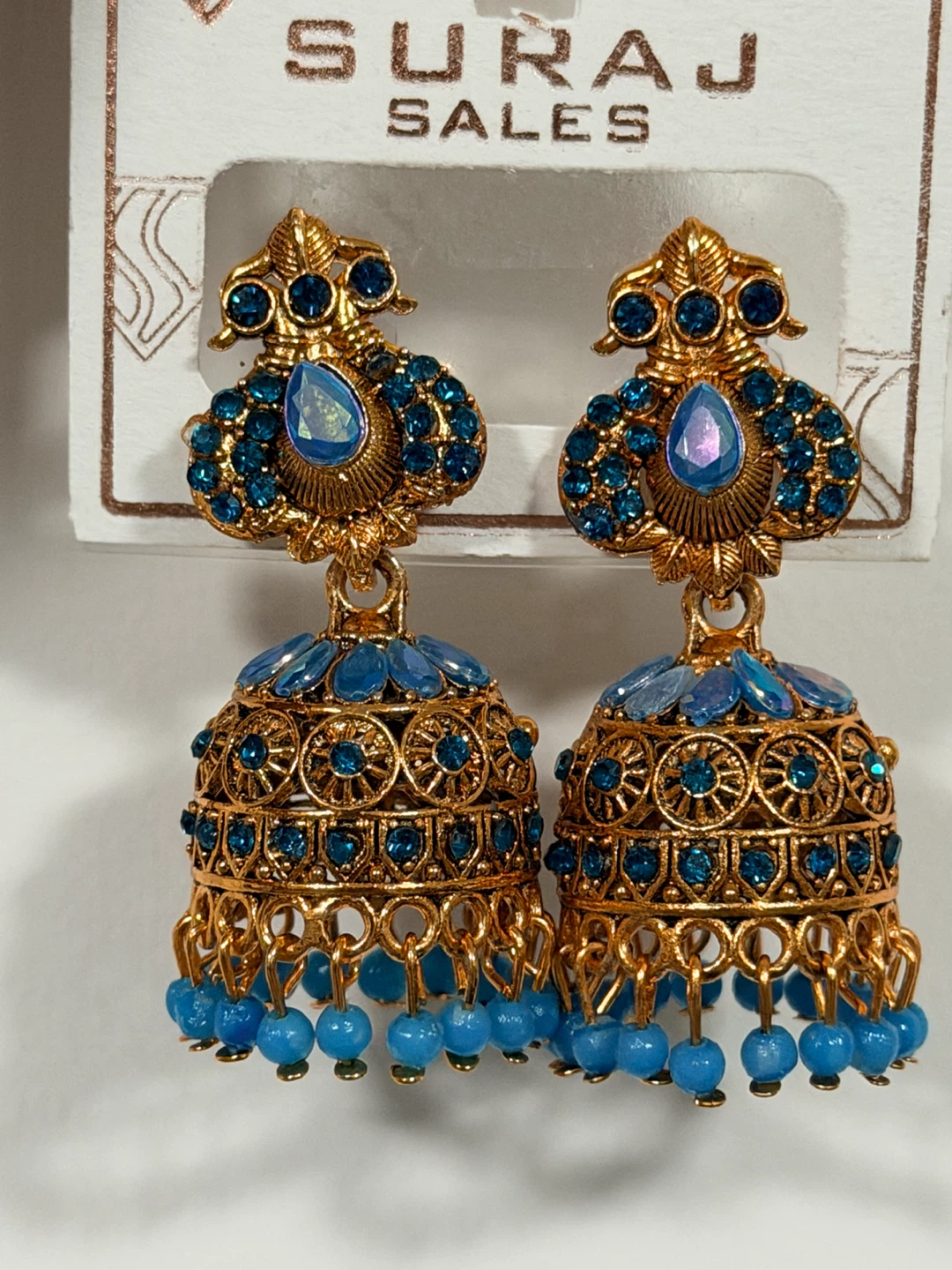 Suraj Sales Gold & Blue Jhumka Earrings - photo 3