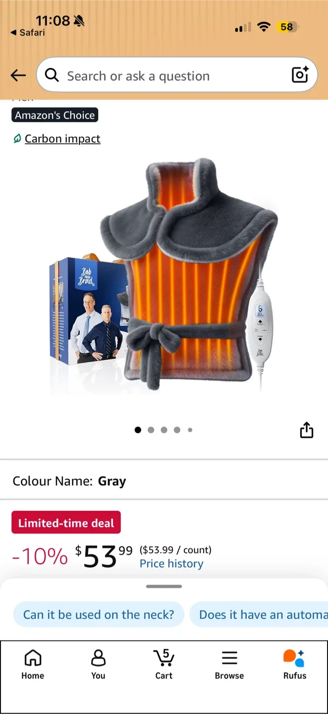 Grey Electric Heating Pad for Neck and Shoulders