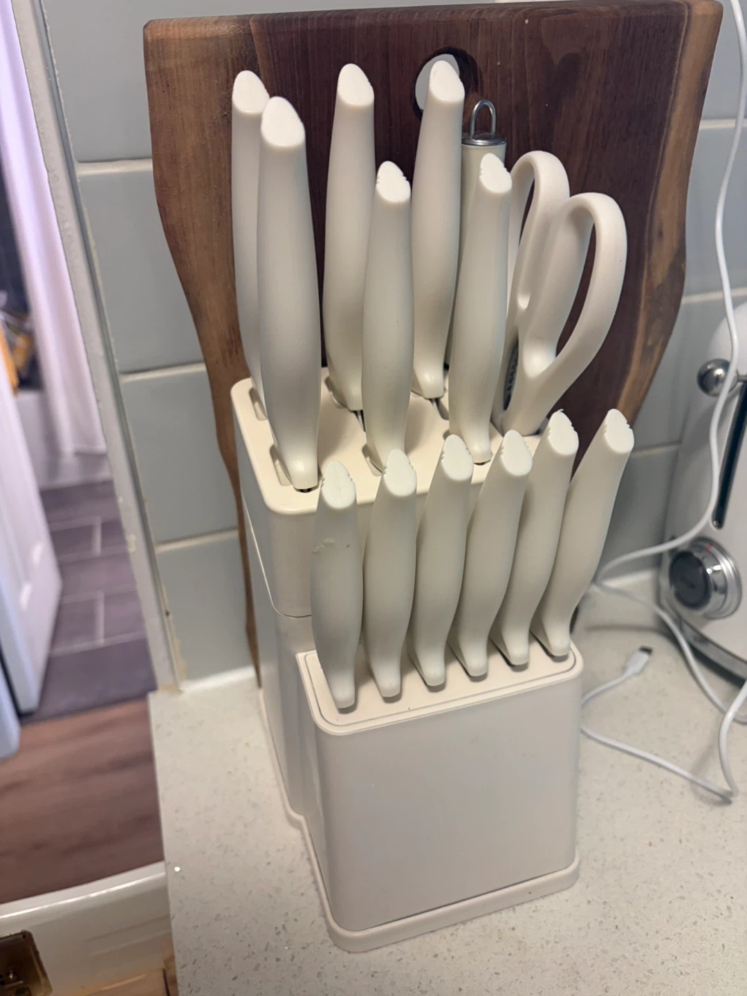 White Knife Block Set with Multiple Knives & Scissors