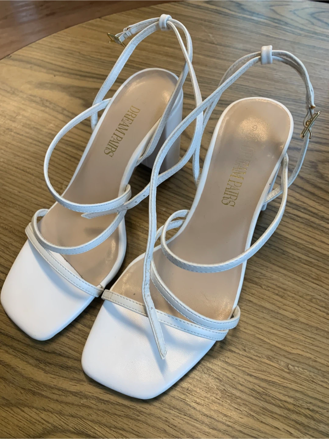 White Strappy Block Heels
